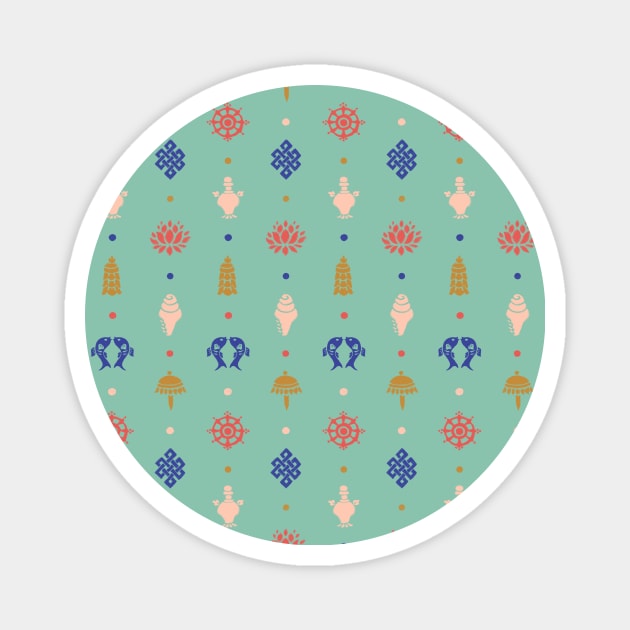 8 Auspicious Symbols (pattern) - Lotus Pink Magnet by akaneyabushita
